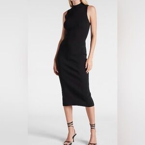 Zara Black ribbed mock neck midi dress